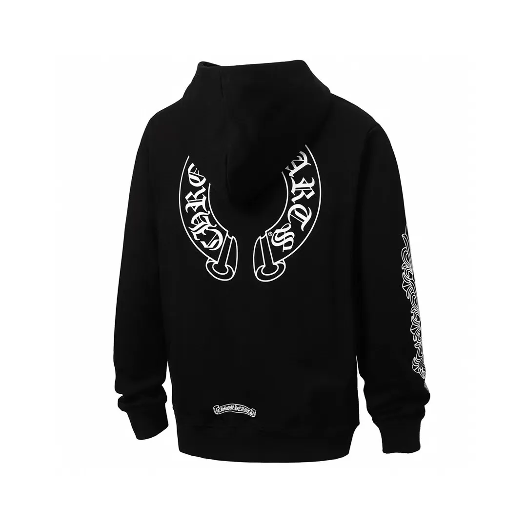 P240 Cross-border running quantity model, please do not place an order if you are pursuing quality - Chrome Hearts/Chrome Hearts 23ss scroll horseshoe print zipper sweatshirt cardigan jacket - High weight, high density and high quality. The wool is soft, delicate and skin-friendly. It feels soft and silky. It has excellent warmth and skin-friendly properties. - Custom-woven and dyed, no color difference. No matter the fabric or workmanship details, it beats the ordinary version on the market. - Hardware and zipper accessories are all customized, full of details - Color: black white -Size: S M L XL